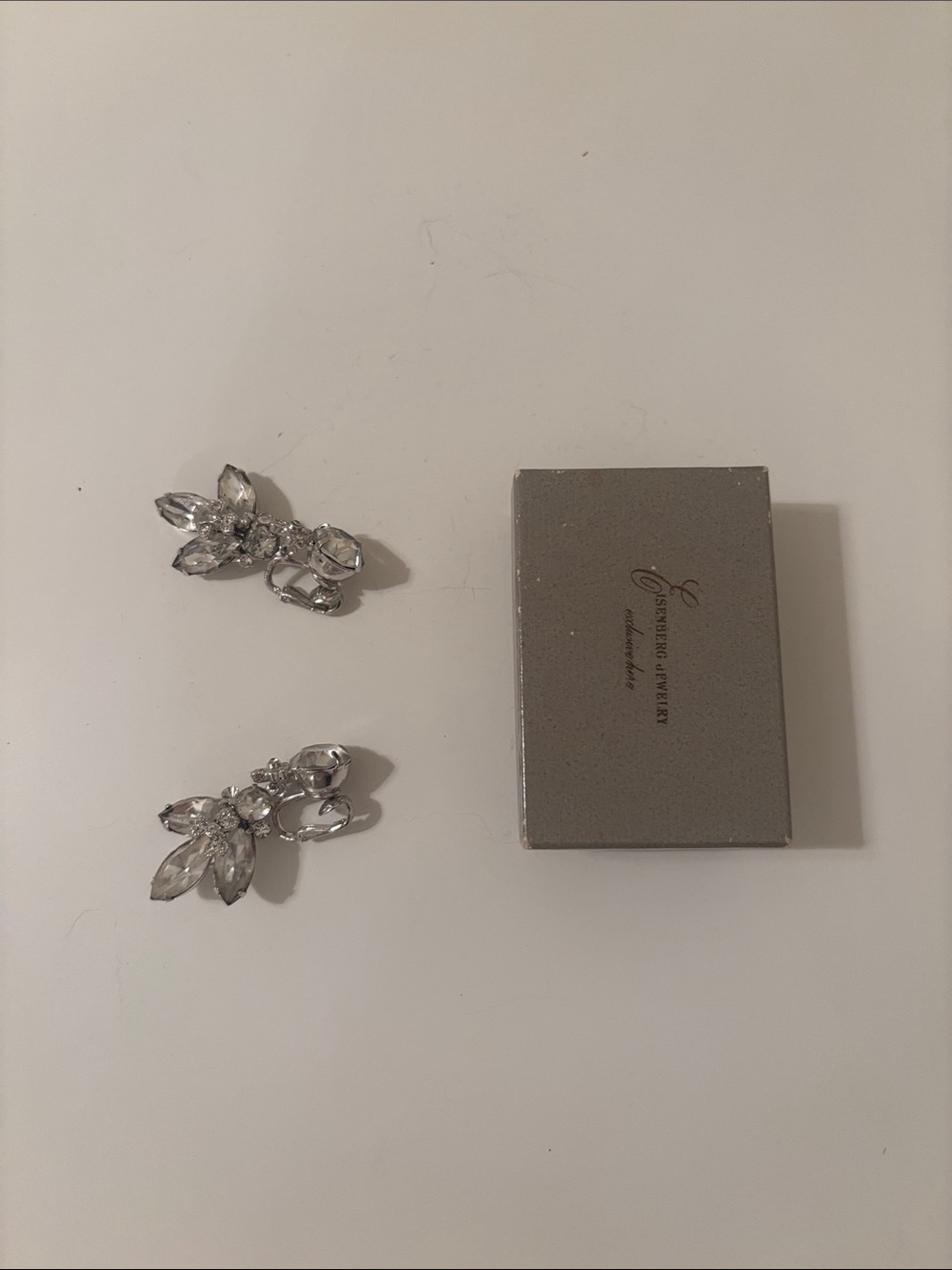 Silver Crystal Floral Clip-On Earrings by Unknown Brand